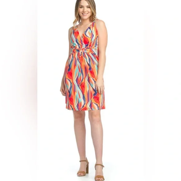 NWT Papillon Colourful Stretchy Sleeveless Grecian Sundress - Size Large - Picture 2 of 9